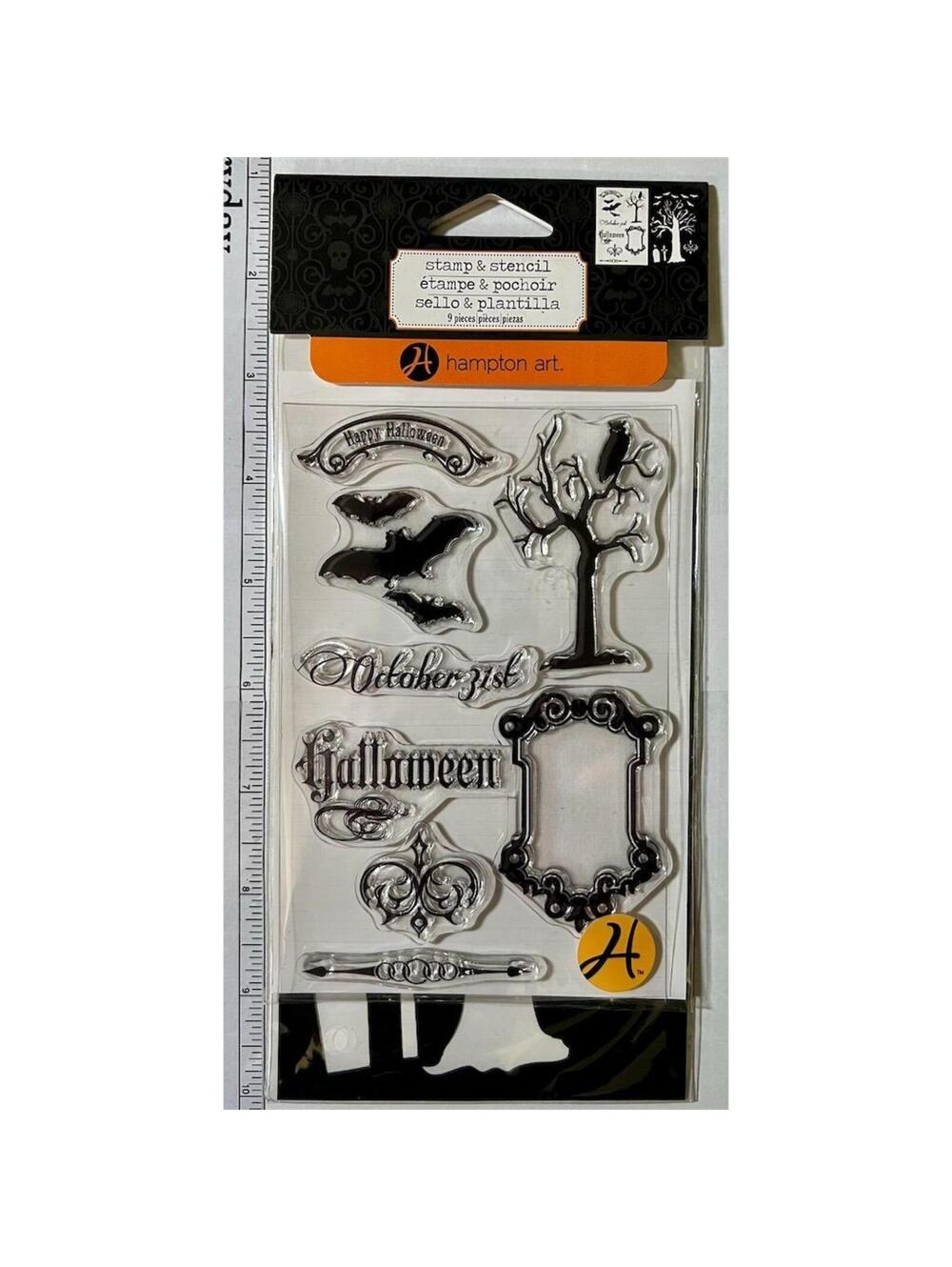 Hampton Art Halloween Clear Stamp & Stencil Set October 31st Gothic Spooky